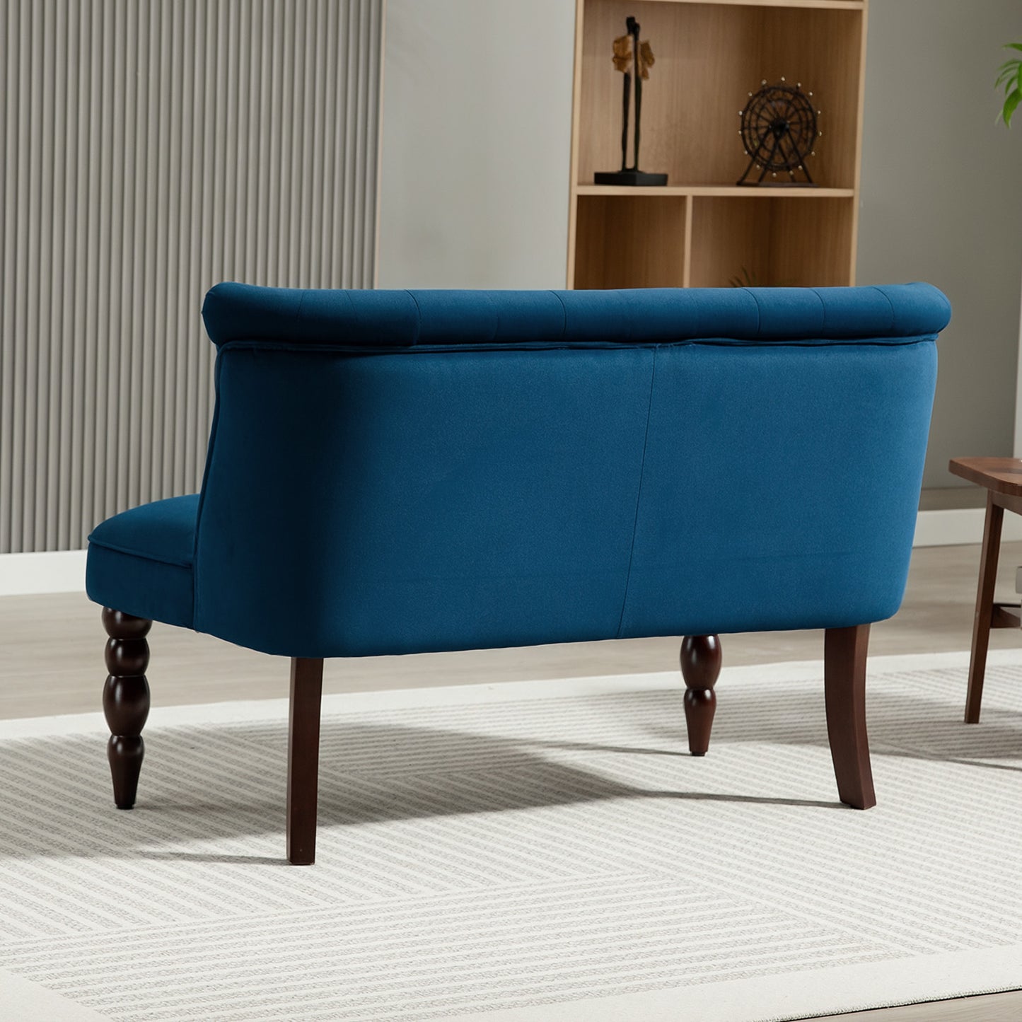 Layono Dark Blue Velvet Diamond Button Tufted Wingback 2 Seater Sofa