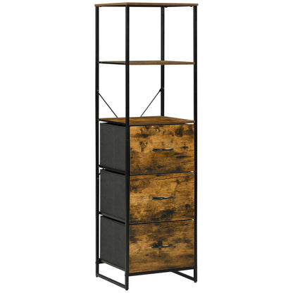 Rana Black Metal And Rustic Brown Unit With Shelves And Fabric Drawers