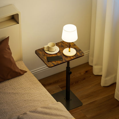 Falava Metal And Wooden Rustic Brown Side Table With Adjustable Frame