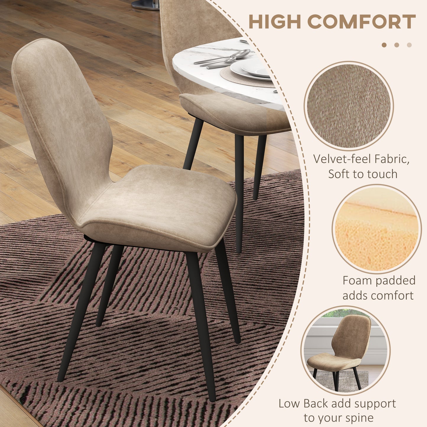 Sumaba Velvet Light Brown Dining Chairs Set Of 2 With Metal Legs