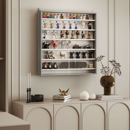 Finivi Wood And Glass Graphite Wood Effect 6 Tier Display Cabinet With Glass Doors