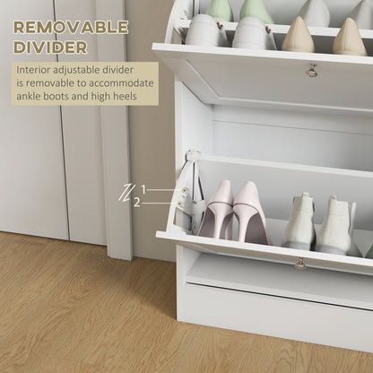 Lori Wooden White Natural Top Shoe Cabinet With 2 Flip Drawers