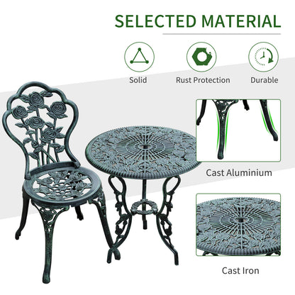 Lafira 3 Piece Cast Aluminium Garden Bistro Table And Chair Set In Green