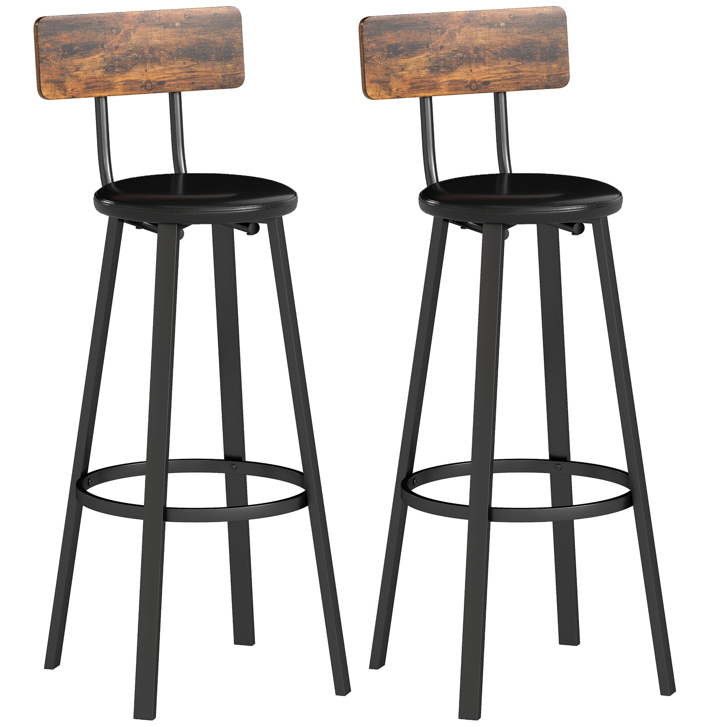 Namto Set Of 2 Brown And Black Industrial Steel Frame Bar Stools