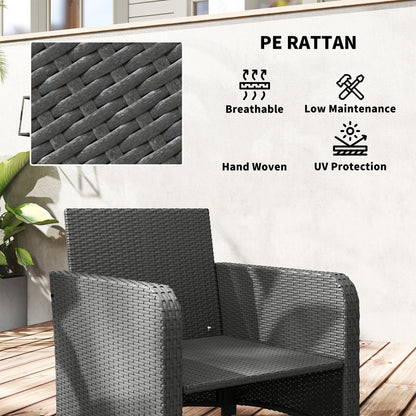 Rora Rattan Grey 5 Piece Garden Bistro Set With 2 Tier Coffee Table And Footstools