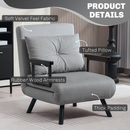 Taso Light Grey 4 In One Convertible Single Chair Bed With Cushion