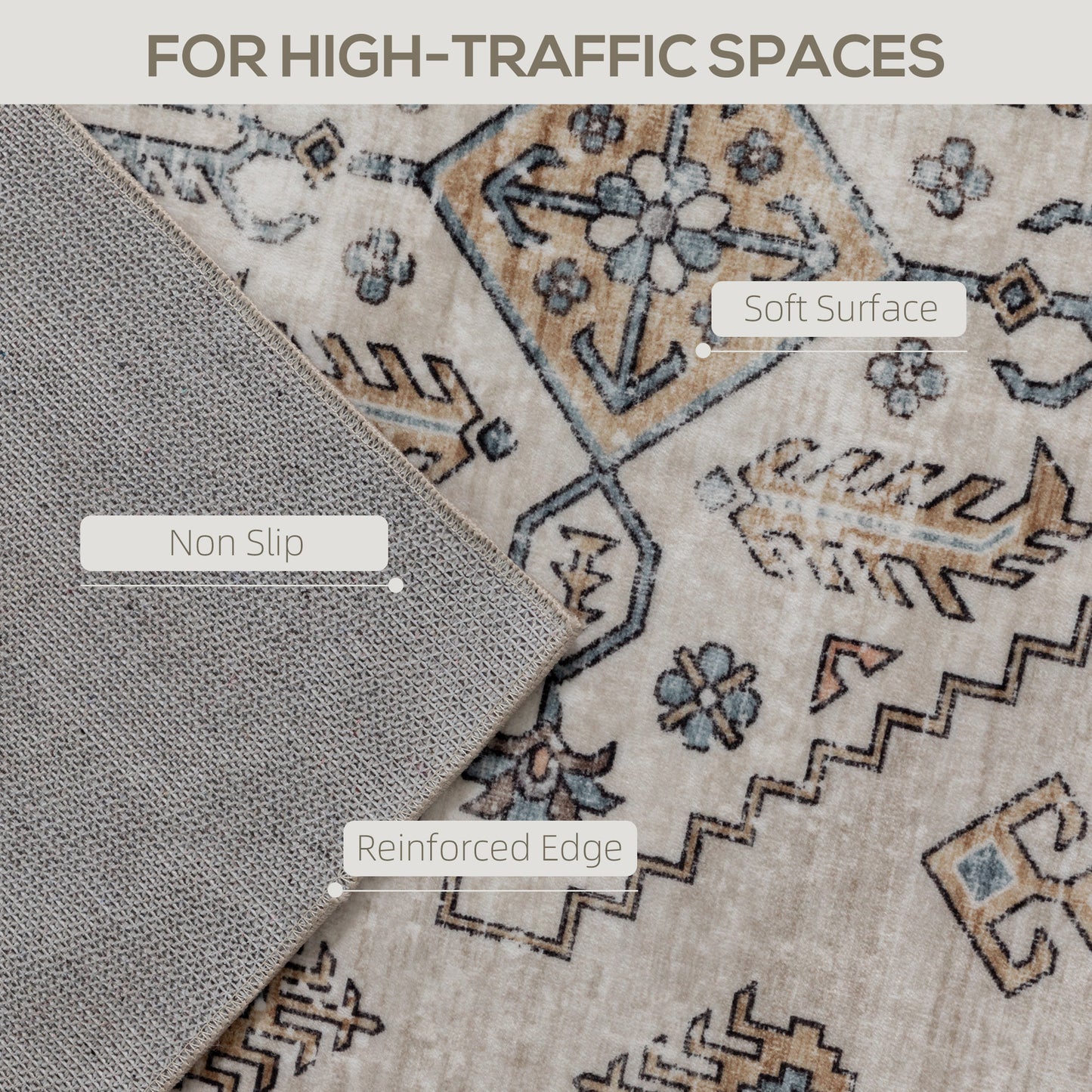 Kefado 170 x 120cm Polyester Beige Vintage Style Non Slip Washable Rug