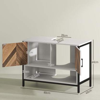 Saha Rato Rustic Cream White Under Sink Cabinet With Herringbone Doors And OFauxn Compartment