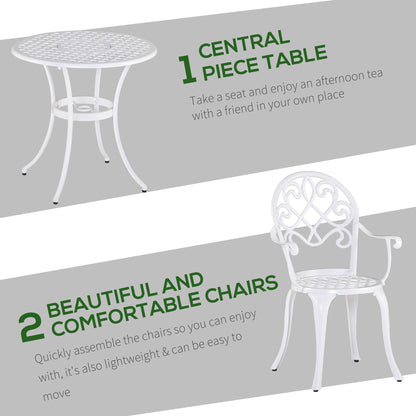 Safa 3 Piece Elegant Aluminium Garden Bistro Set In White
