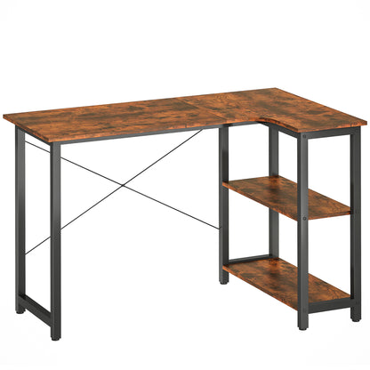 Morofi 120cm Rustic Brown L Shaped Desk with Integrated Bookshelf