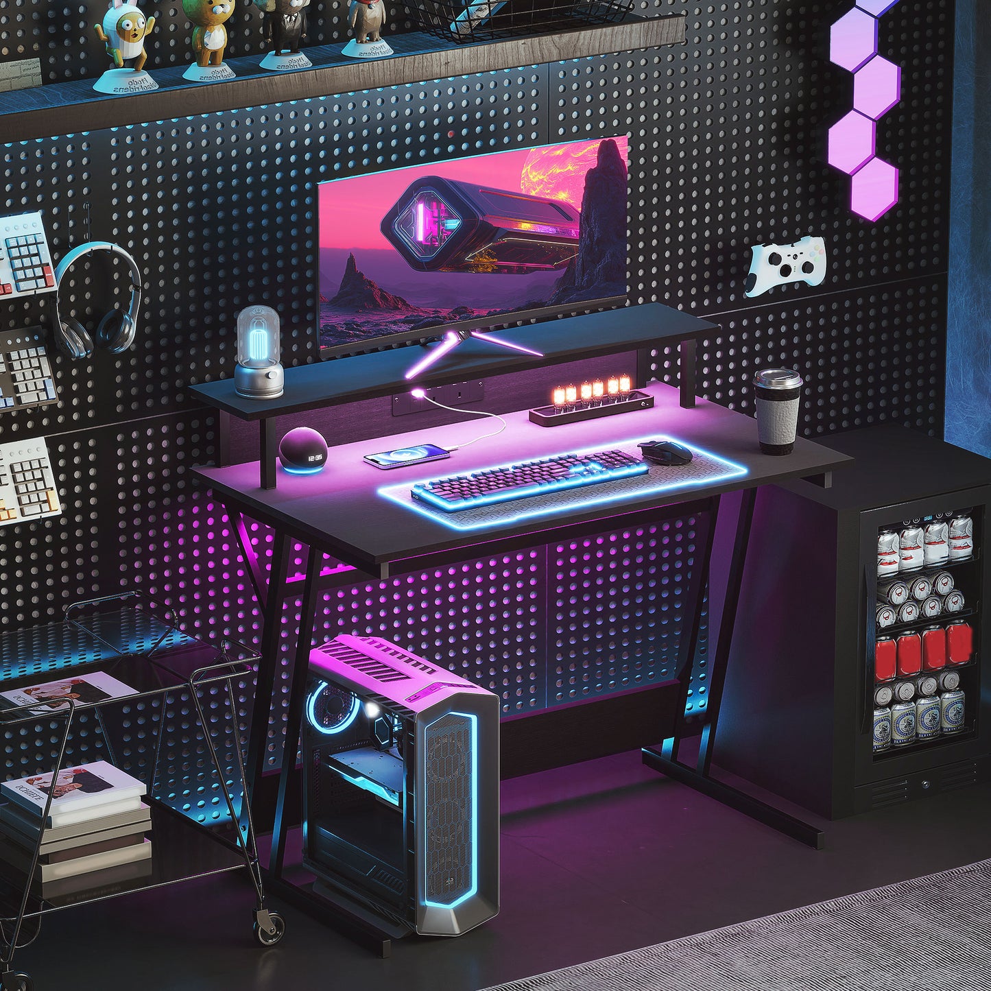 Tovapa 100cm Minimalist Black 2 Level LED Gaming Desk
