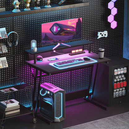 Tovapa 100cm Minimalist Black 2 Level LED Gaming Desk