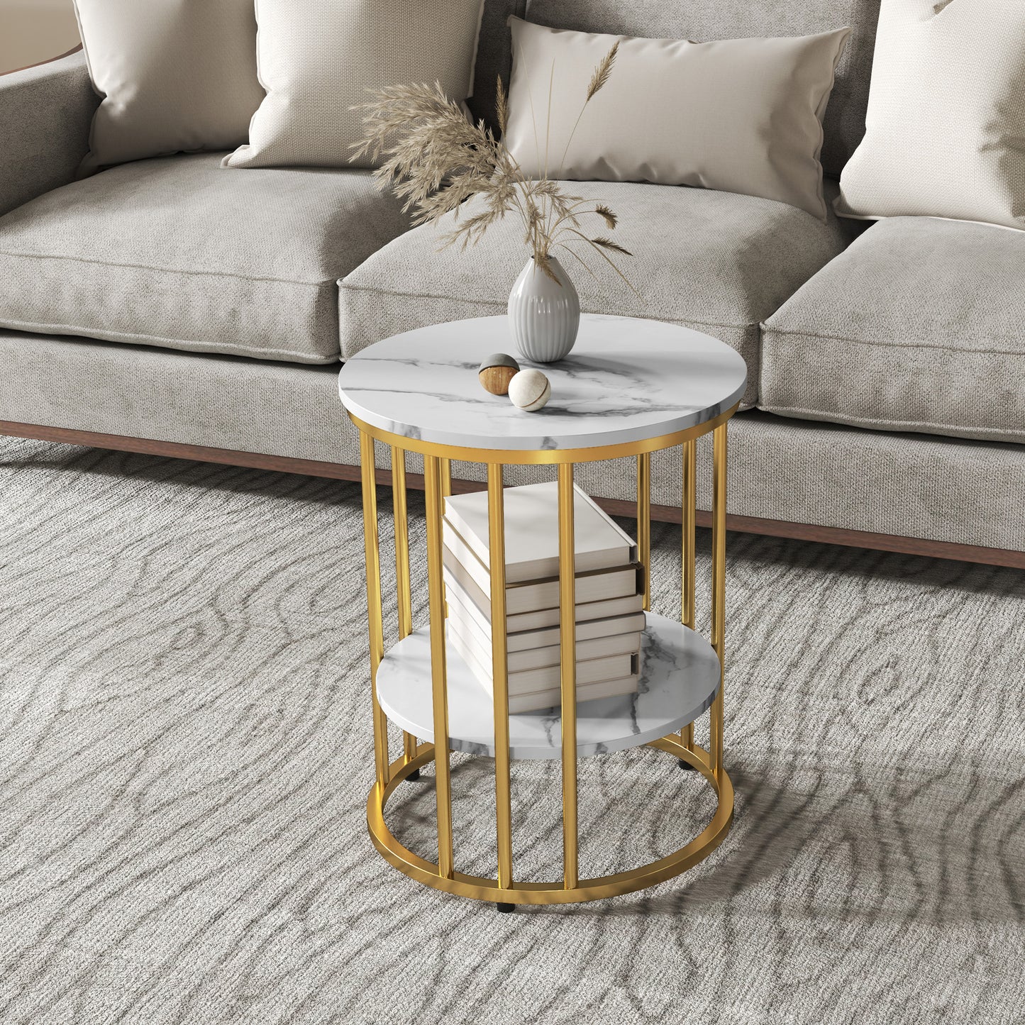 Veco Metal And Marble Effect White And Gold Tone Set Of 2 Coffee Tables