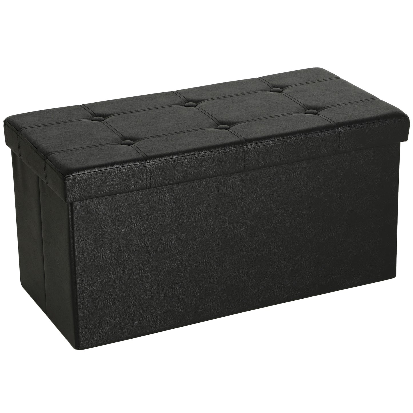 Riviri Faux Leather Black Folding Storage Ottoman Bench 89 Litre