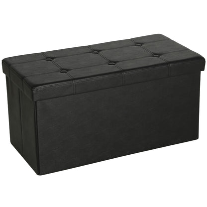 Riviri Faux Leather Black Folding Storage Ottoman Bench 89 Litre