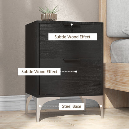 Nesove Set Of 2 Wood and Metal Black Bedside Table 2 Drawers