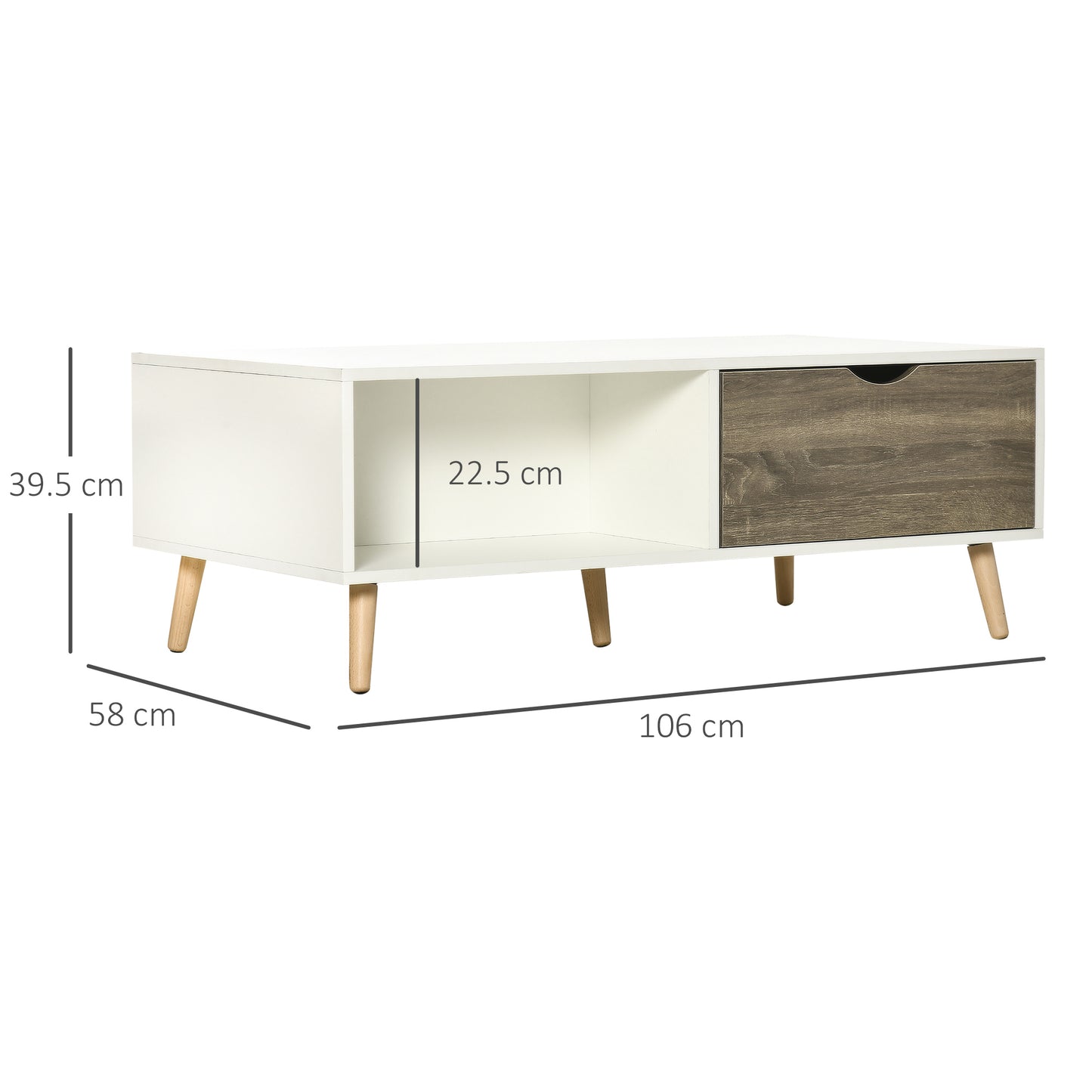 Nanola Wood White  and Grey Coffee Table With 2 Drawers