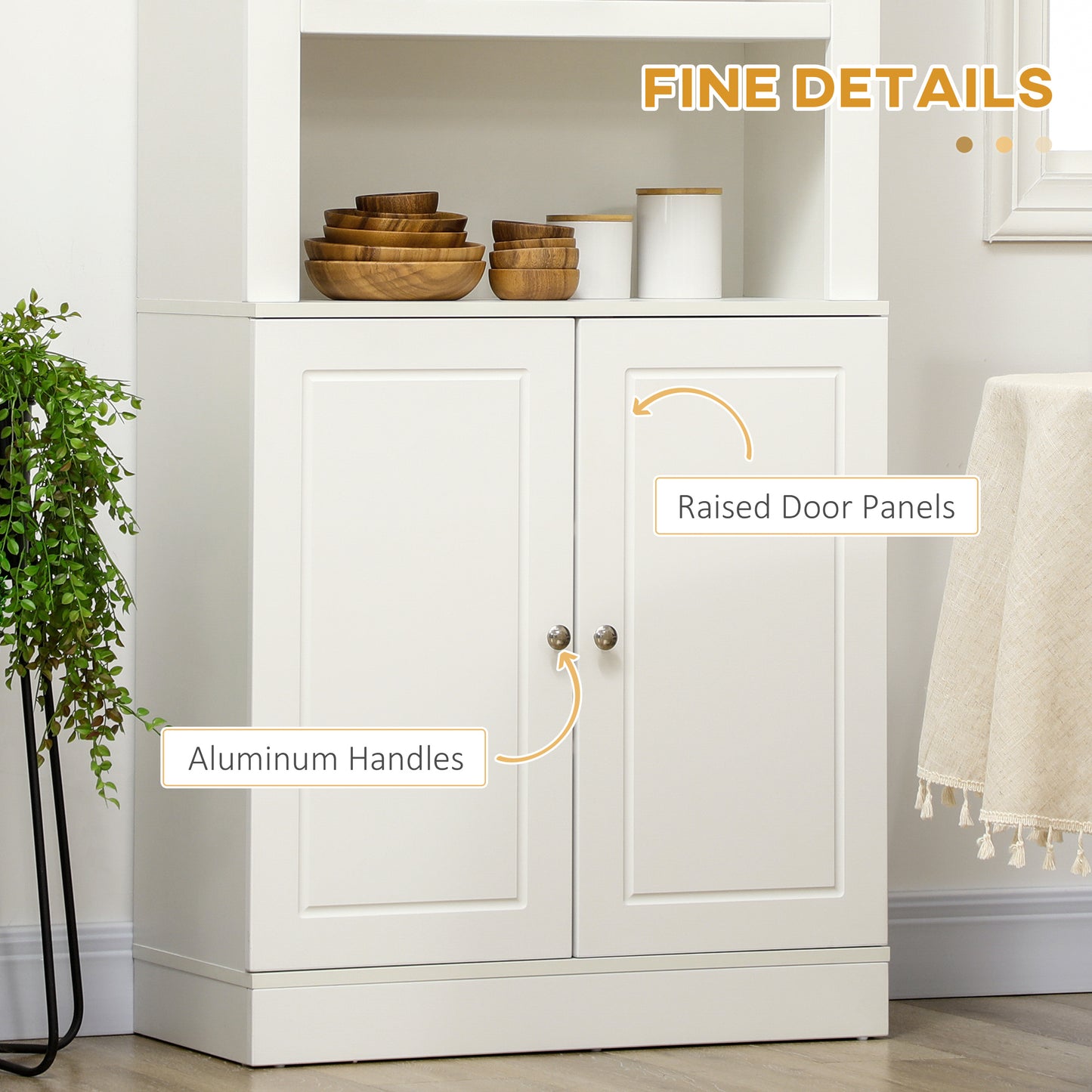 Kala Wooden White 6 Tier Freestanding Kitchen Cupboard With OFauxn Compartments And Double Doors