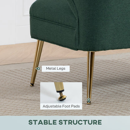 Madi Linen Effect Dark Green 2 Seater Sofa With Wingback Design And Gold Metal Legs