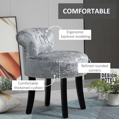 Mocareba Grey Velvet Dressing Table Stool With Rubber Wood Legs