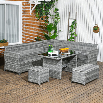 Sakale Grey Rattan 9 Seater Garden Furniture Set With Corner Sofa Footstools And Glass Table