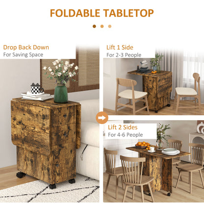 Lasado Wooden Rustic Brown Drop Leaf Dining Table With Storage Seating 6