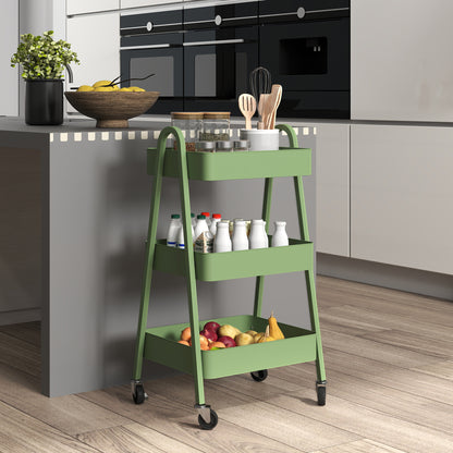 Leroco Metal Green 3 Tier Storage Trolley With Wheels