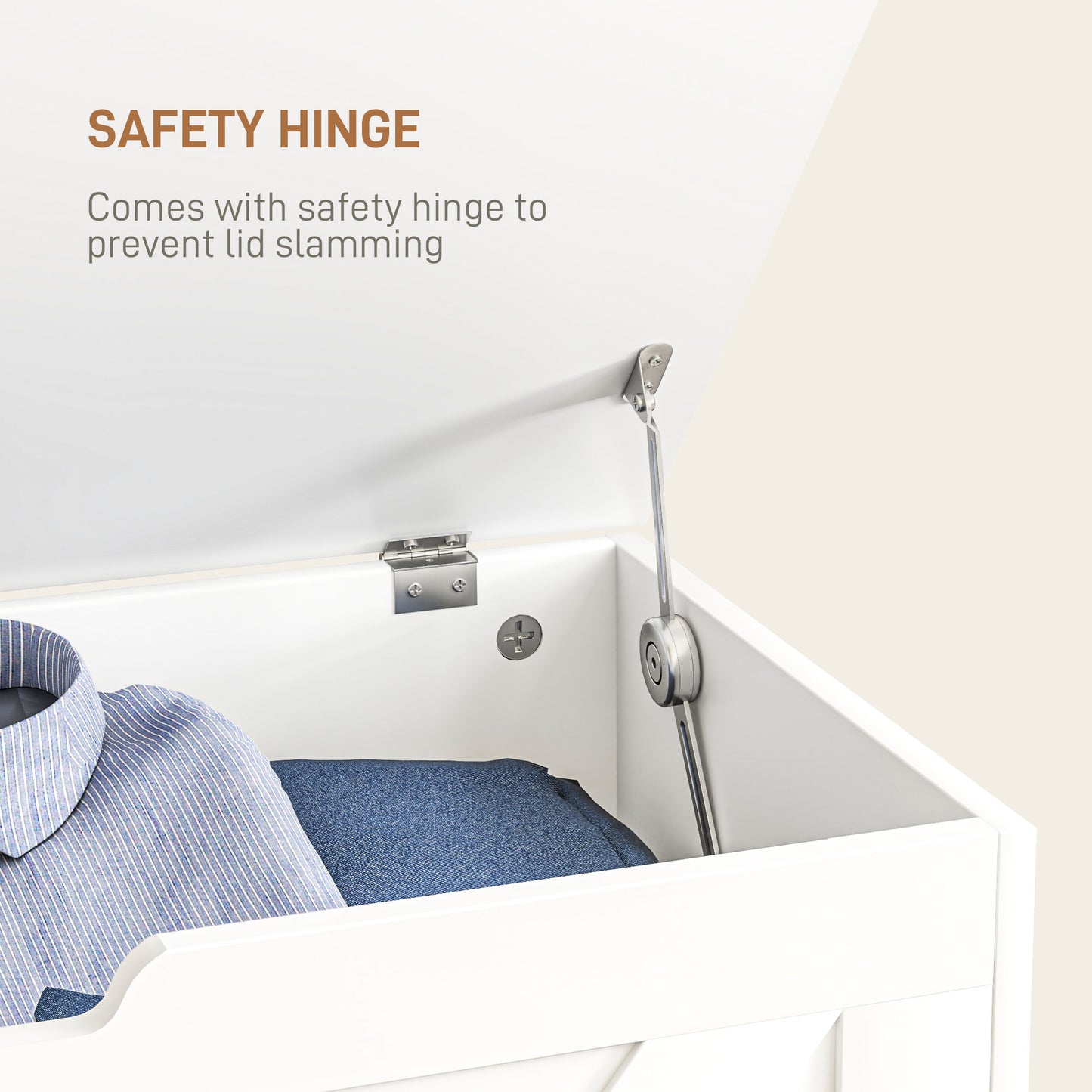 Kamari White Wood Farmhouse Storage Chest Safety Hinges 100 Litre