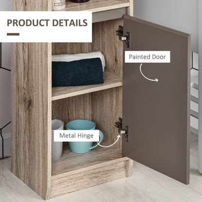 Kaeldo Slim Bathroom Storage Cabinet With OFauxn Compartment Adjustable Shelves Grey And Oak