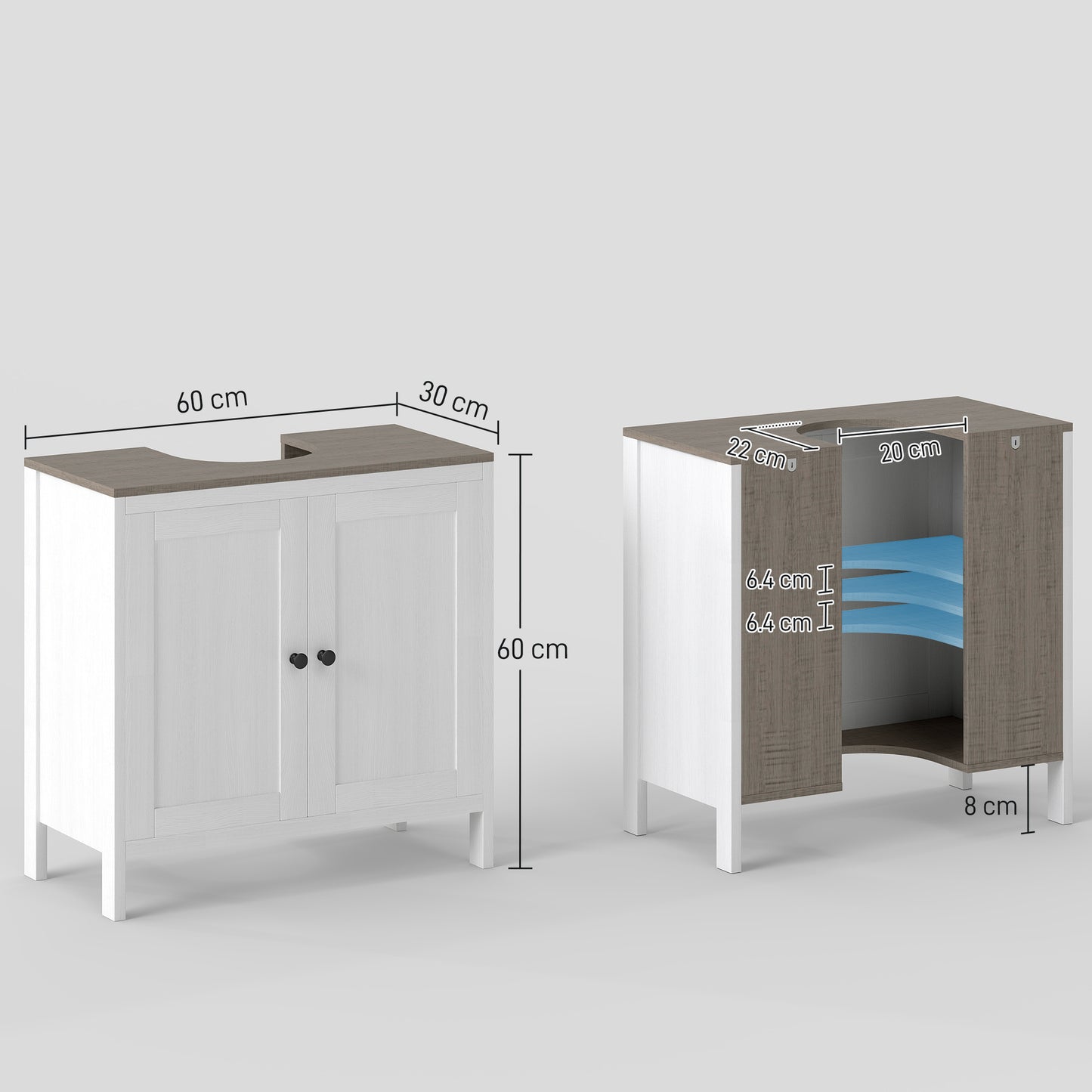 Narile Raha Antique White Under Sink Vanity Storage Cabinet With Double Doors And Adjustable Shelving