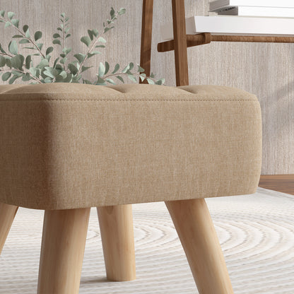 Luluva Linen Look Brown Square Padded Footstool Diamond Tufted