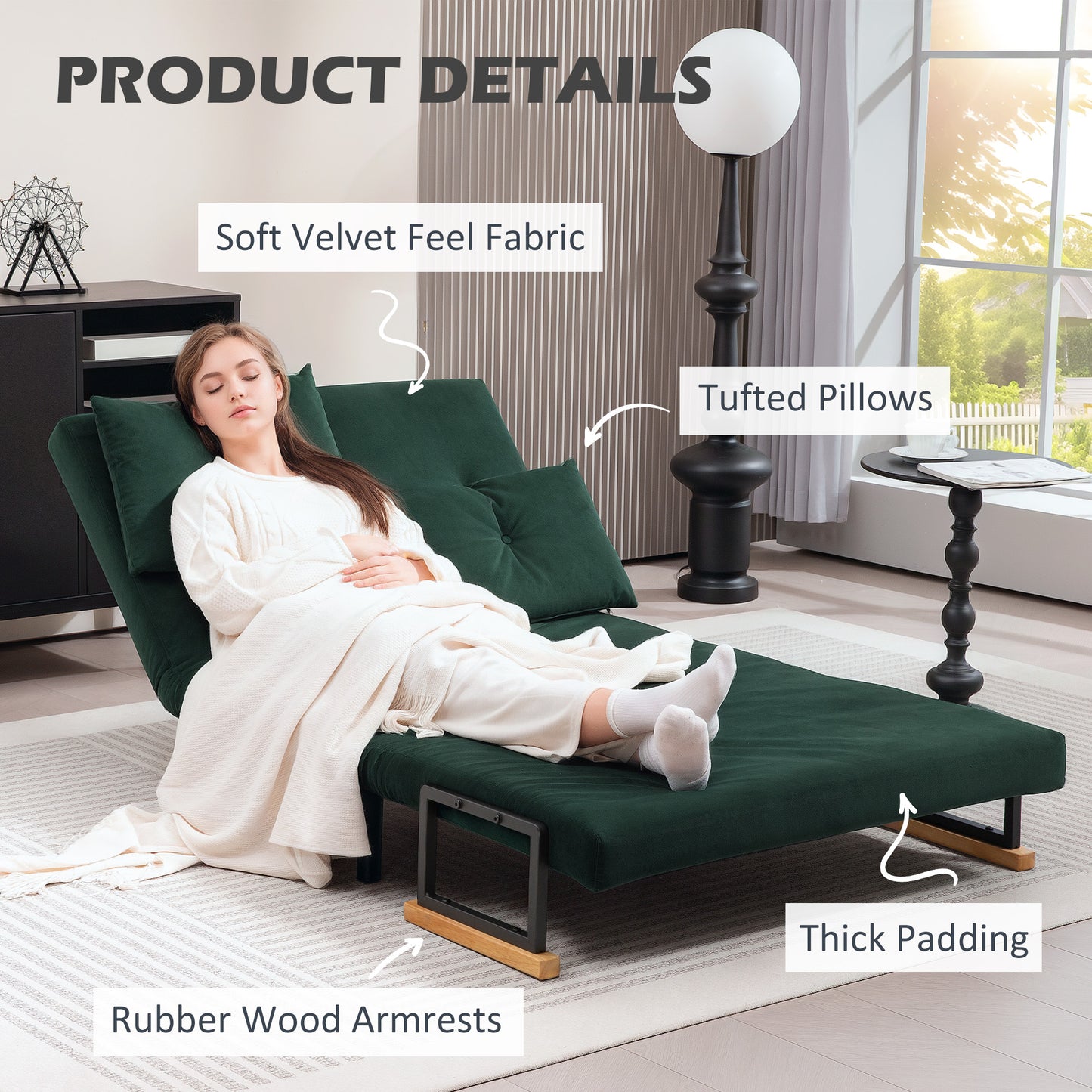 Dorama Riri Green 4 In One Convertible Double Sofa Bed With Cushions