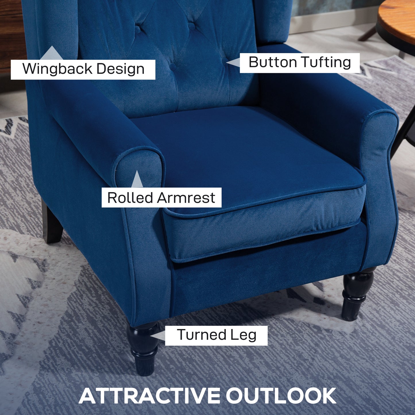 Topano Blue Retro Wingback Accent Armchair With Diamond Button Tufted Upholstery
