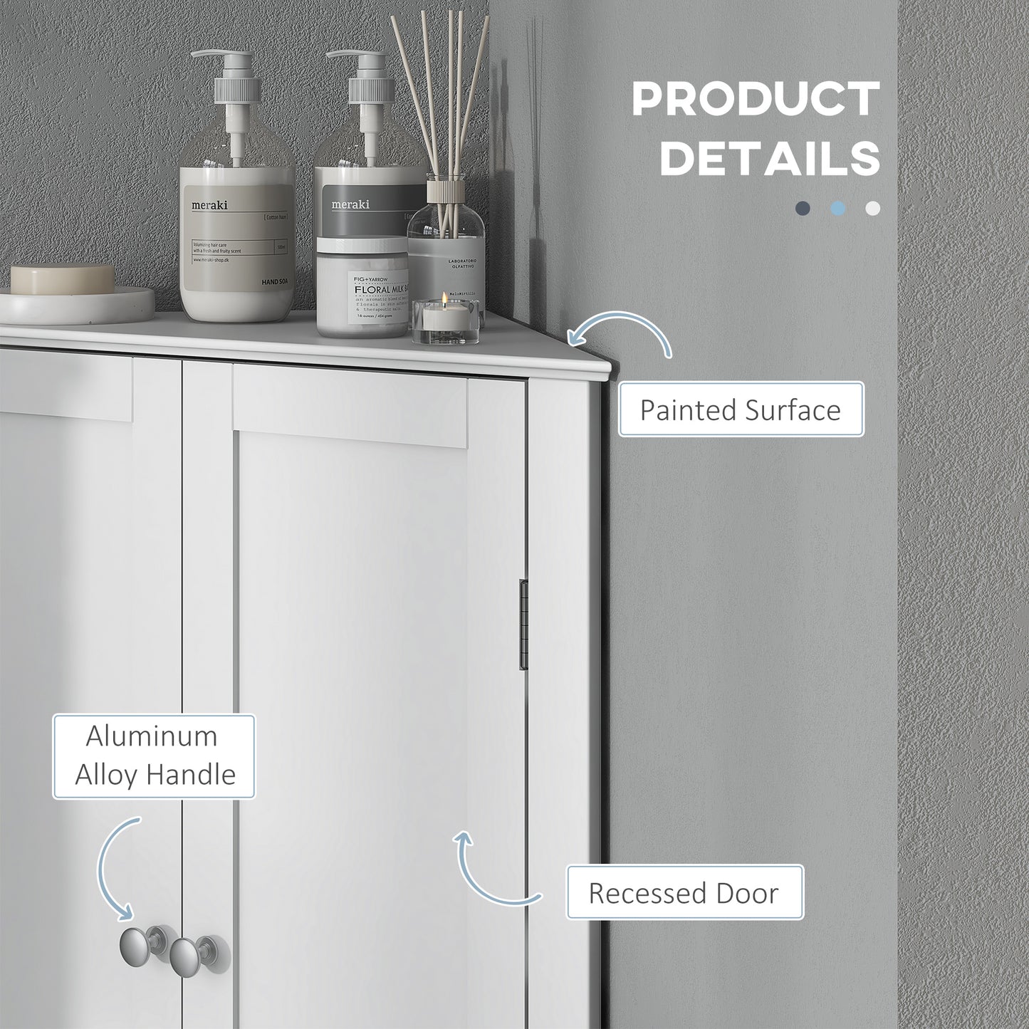 Zipaka Sasa Corner Bathroom Storage Cabinet With Recessed Door And Adjustable Shelving White