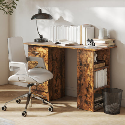 Lomoto 120cm Rustic Brown Home Office Desk With 3 Shelves And 3 Drawers
