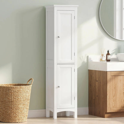Barila 160cm Slim Tall Bathroom Storage Cabinet With Adjustable Shelves And Double Doors White