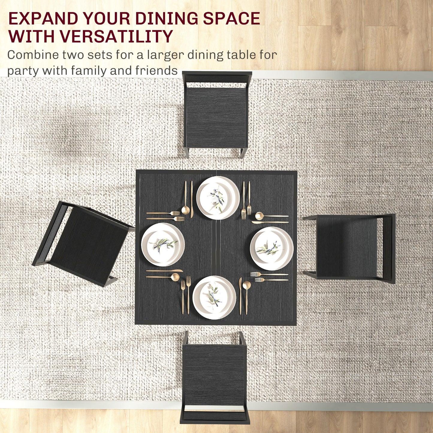 Gafetti Metal And Wood Black Compact Dining Table And Chair Set For Small Kitchens