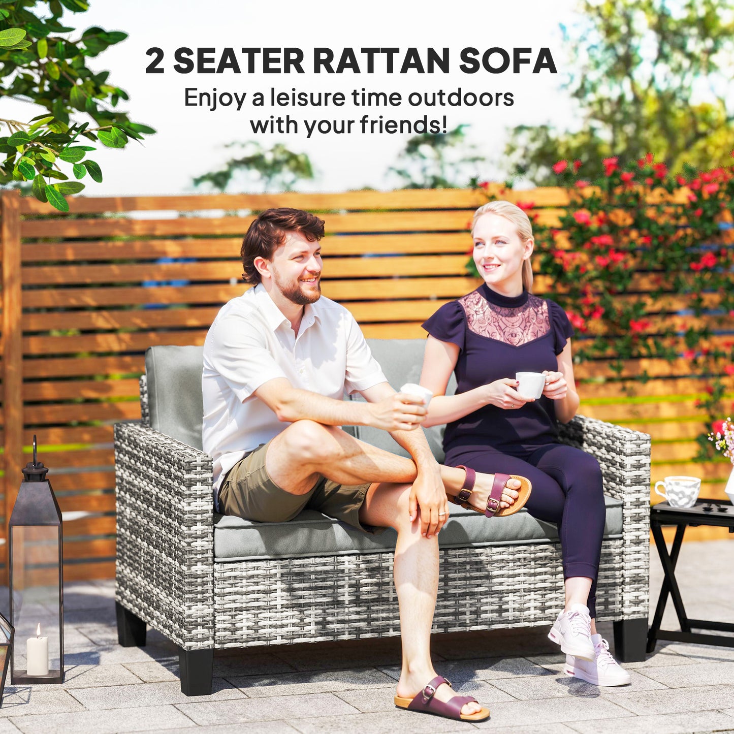 Kalazi Rattan Light Grey 2 Seater Outdoor Sofa With Cushions