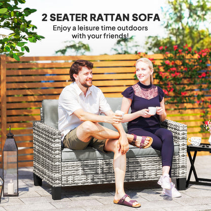 Kalazi Rattan Light Grey 2 Seater Outdoor Sofa With Cushions