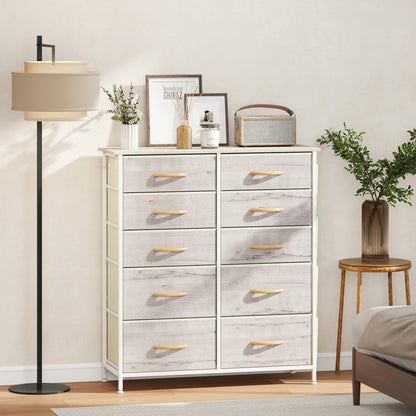 Nipa Fabric And Metal Natural Wood Finish 10 Drawer Storage Chest