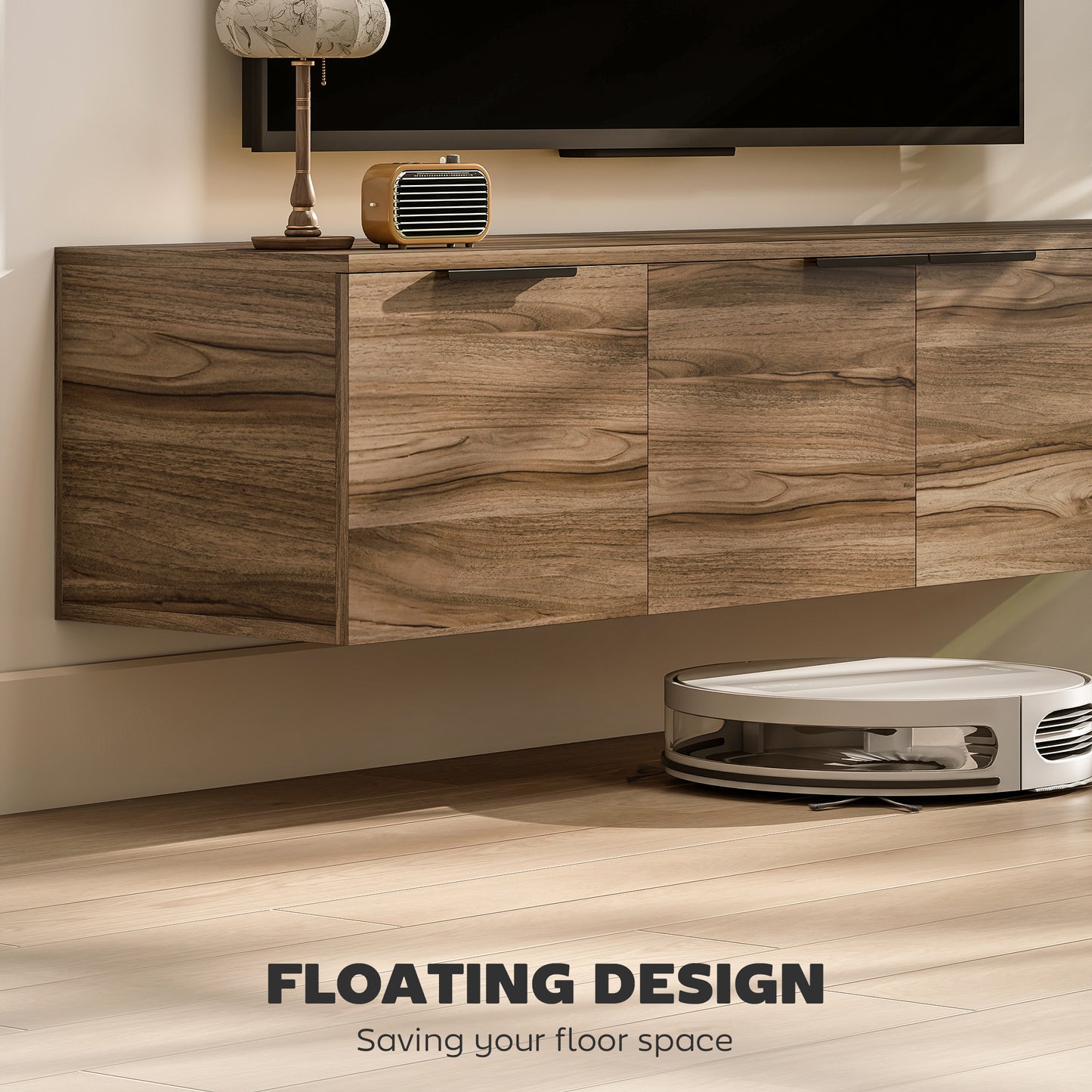 Avacasa 150cm Rustic Brown Floating TV Unit With Shelves And 4 Doors