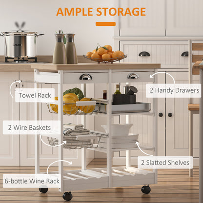 Lelifa Wooden White Rolling Kitchen Island With Drawers Shelves Baskets And Wine Rack