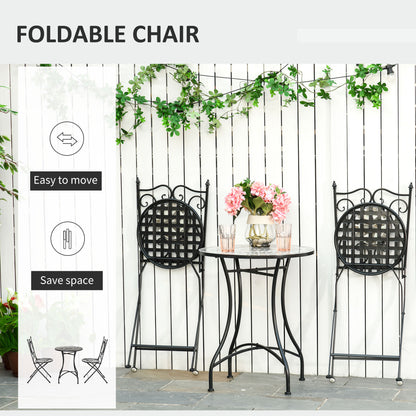 Lilera 3 Piece Mosaic Tile Bistro Set With Folding Chairs And Metal Frame