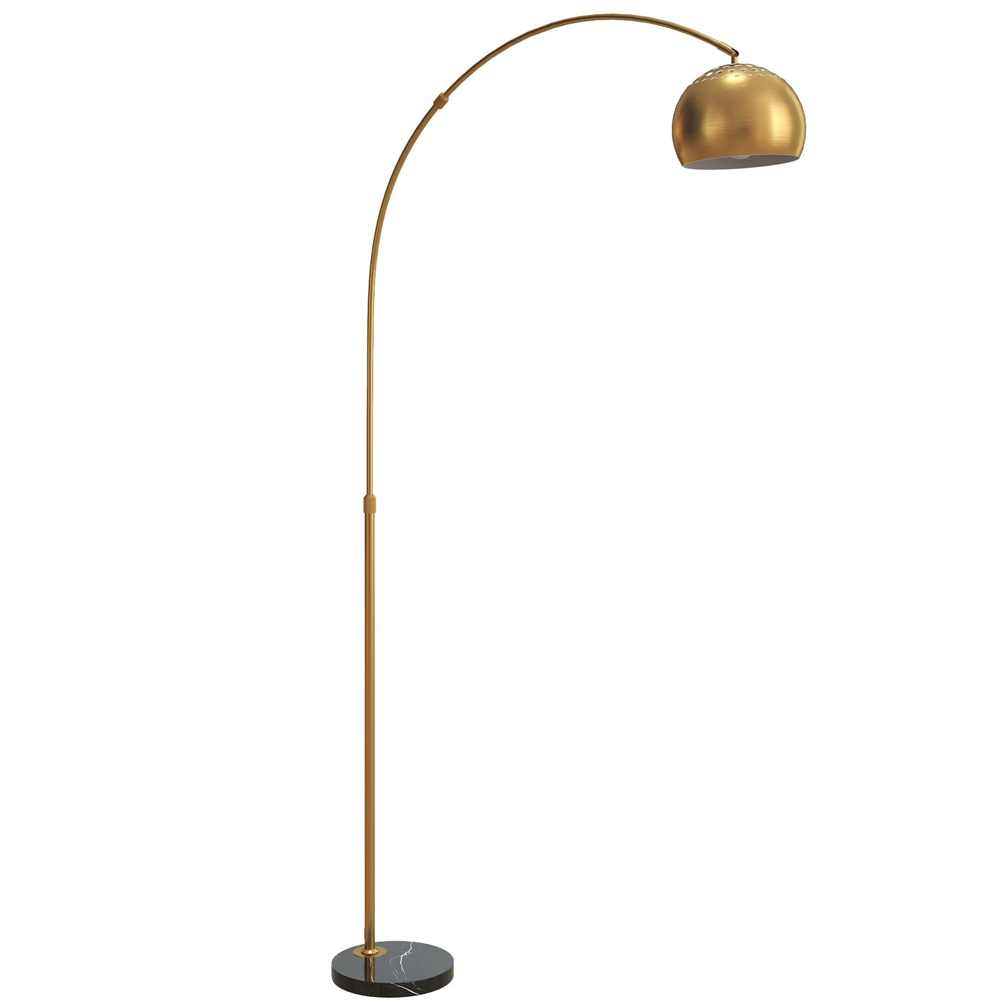 Ketota Gold Metal And Black Marble Arc Bell Floor Lamp With Adjustable Shade