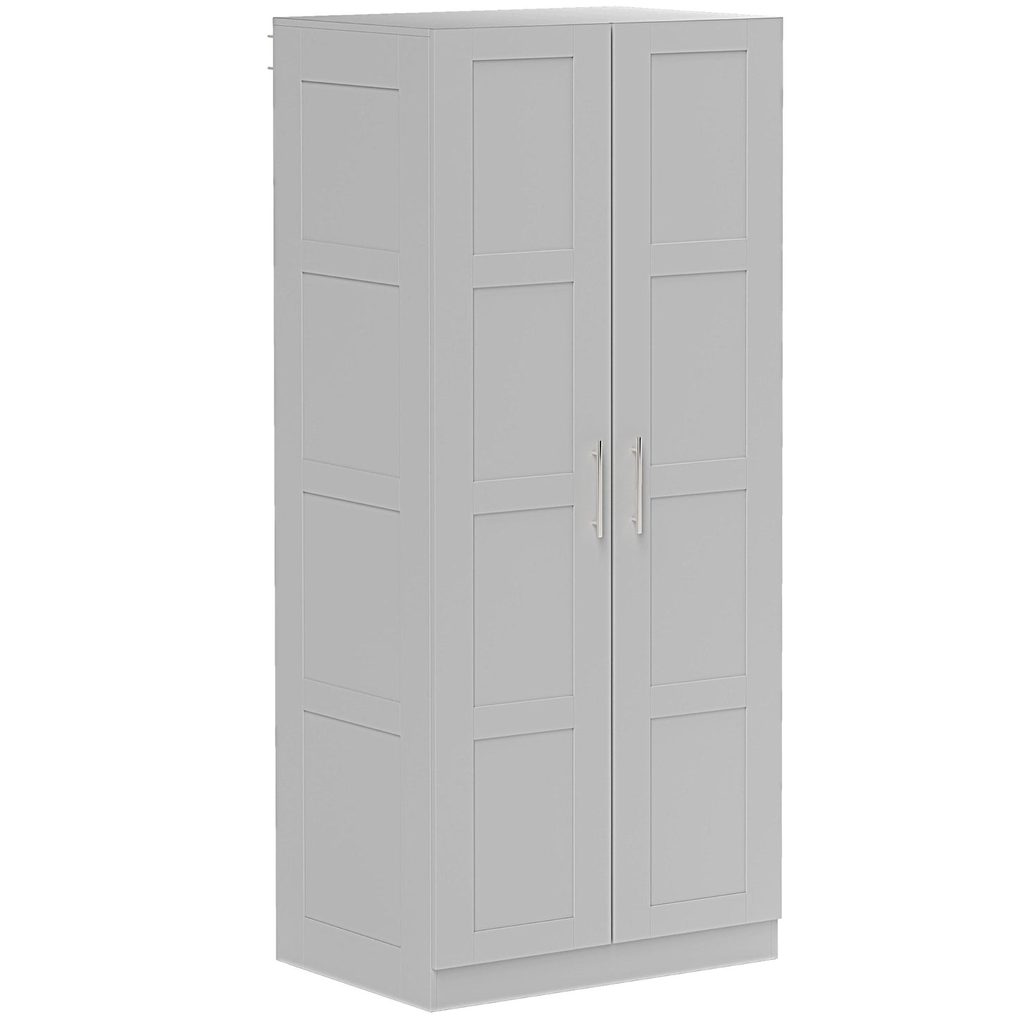 Coralani Wooden Grey 2 Door Wardrobe With Hanging Rail Internal and Shelf
