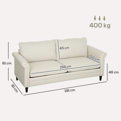 Totake Saro Cream Fabric 3 Seater Sofa With Spring Cushions And Black Legs