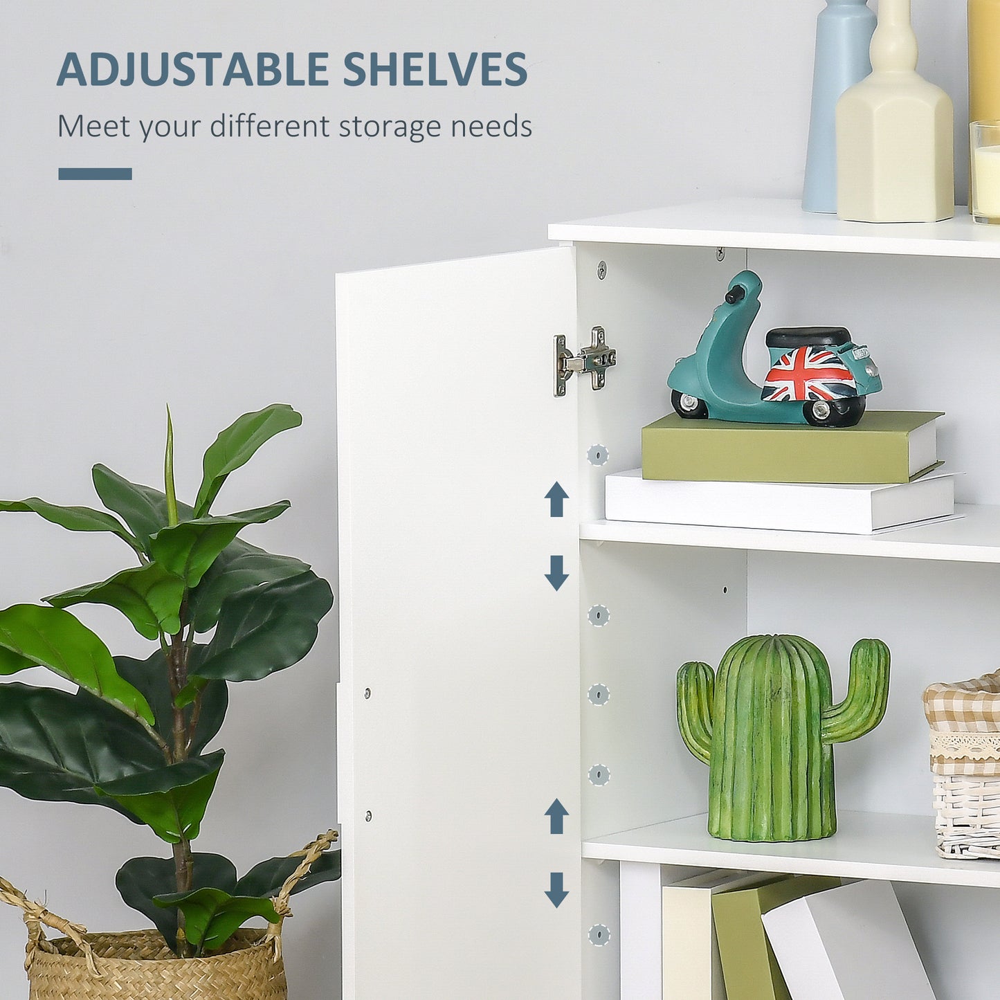 Nonove White Freestanding Linen Storage Cabinet With 3 Tier Shelving