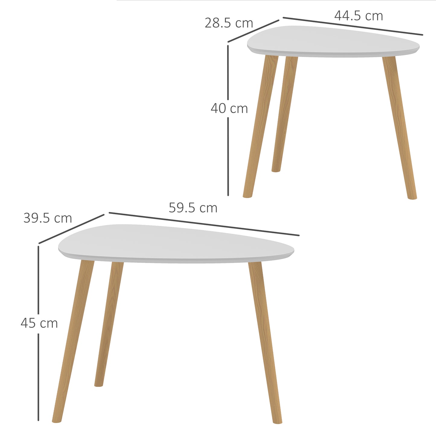 Keline  Set Of 2 Wood Light Grey Nesting Side Tables With Solid Wood Legs