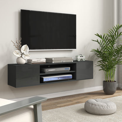 Minoco Wooden Grey Floating TV Stand With Shelf and Doors For Screens Up To 60 Inches