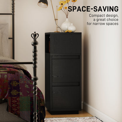 Susema Black Slim Bedside Table With 2 Drawers And Open Shelf